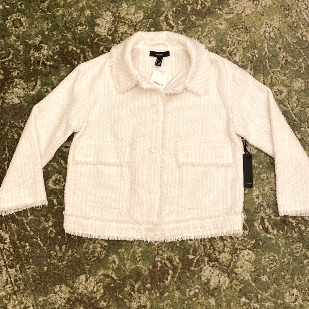 Forever 21 Tweed Box Jacket with Fringe